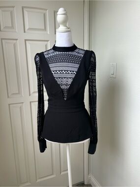 Bebe Black Lace Peplum Top Goth Romantic Victorian Y2K Size 2